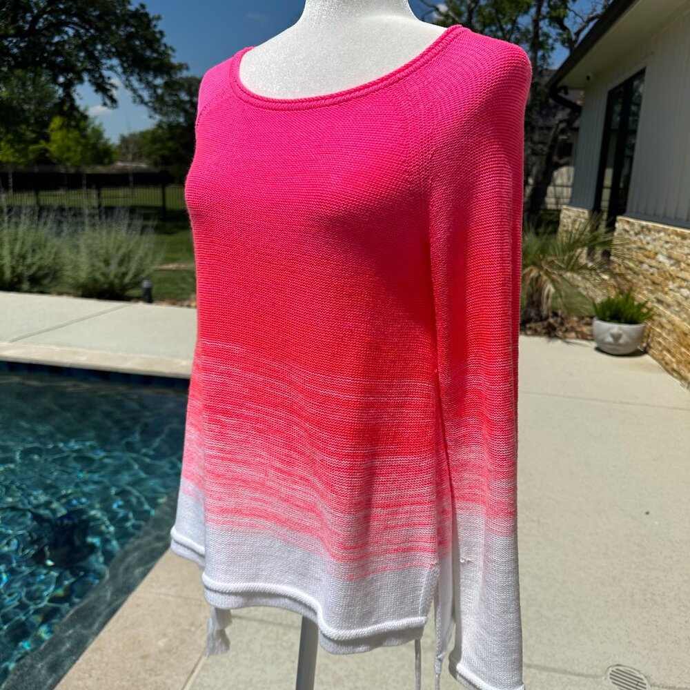 LILLY PULITZER Jody Pink Ombre Crewneck Beachy Boho Sweater Tassels Size S Small